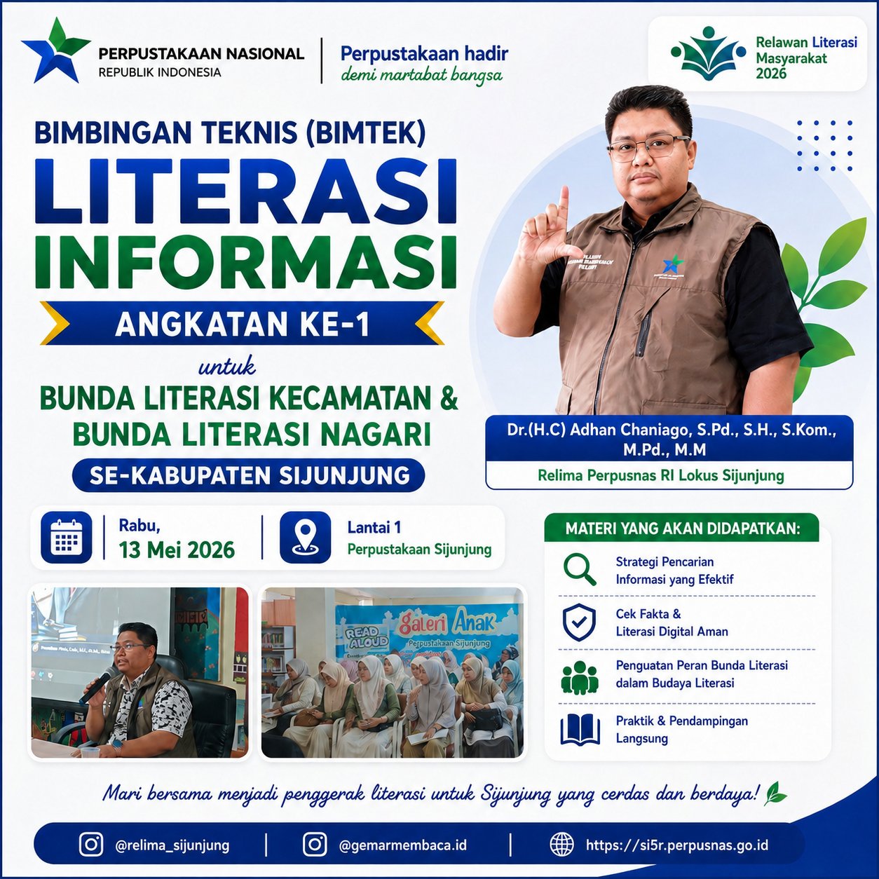 Flyer Bimbingan Teknik (Bimtek) Literasi Informasi di Era Digital Anggatan 1 untuk Bunda Literasi Kecamatan dan Bunda Literasi Nagari Se-Kabupaten Sijunjung